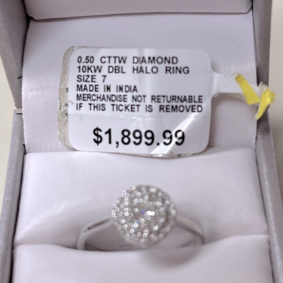 0.50 Cttw Natural Diamond Double Halo Engagement Wedding Ring 10K White Gold CI - Picture 3 of 12